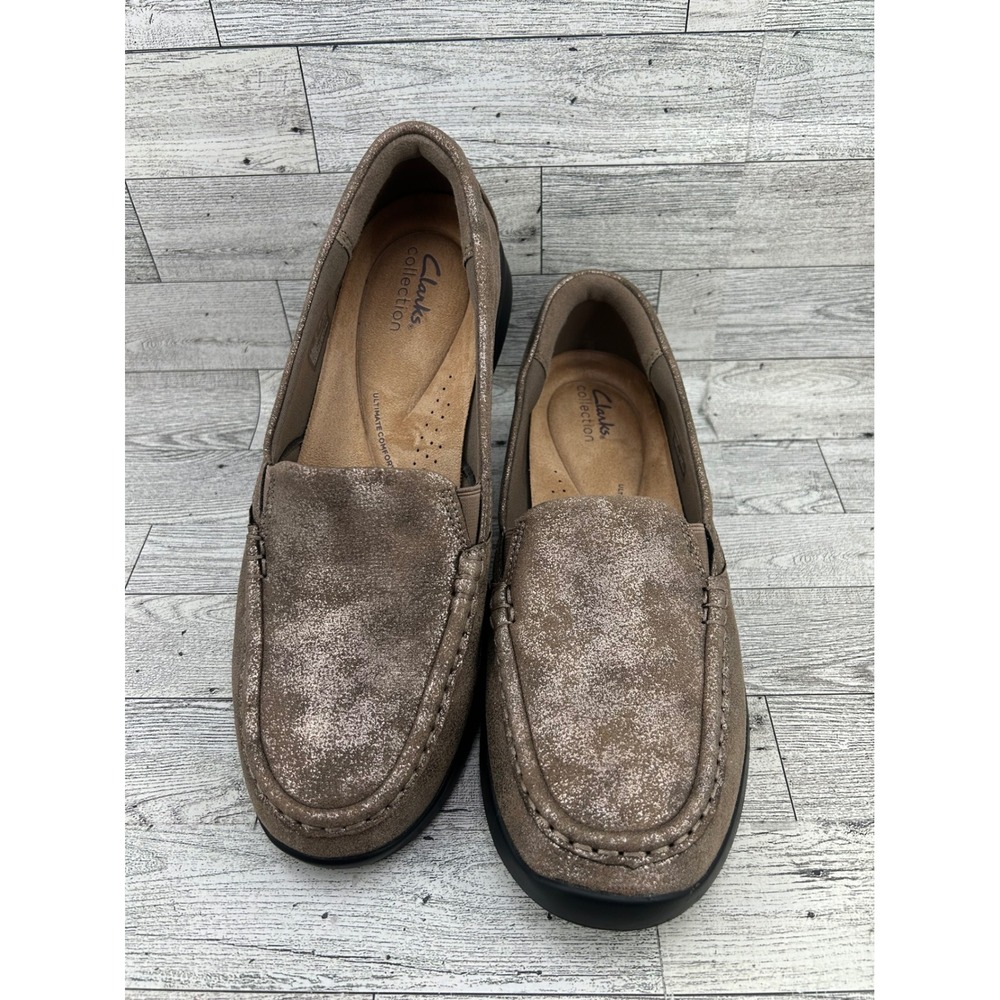 Clarks Collection Ellowyn Lux‎ Bronze Metallic Loafers Women Sz 11M 261808584085